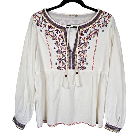 Faherty Tula Blouse Women's S White Multi Embroidered Boho Western Cowgirl READ - Picture 1 of 10